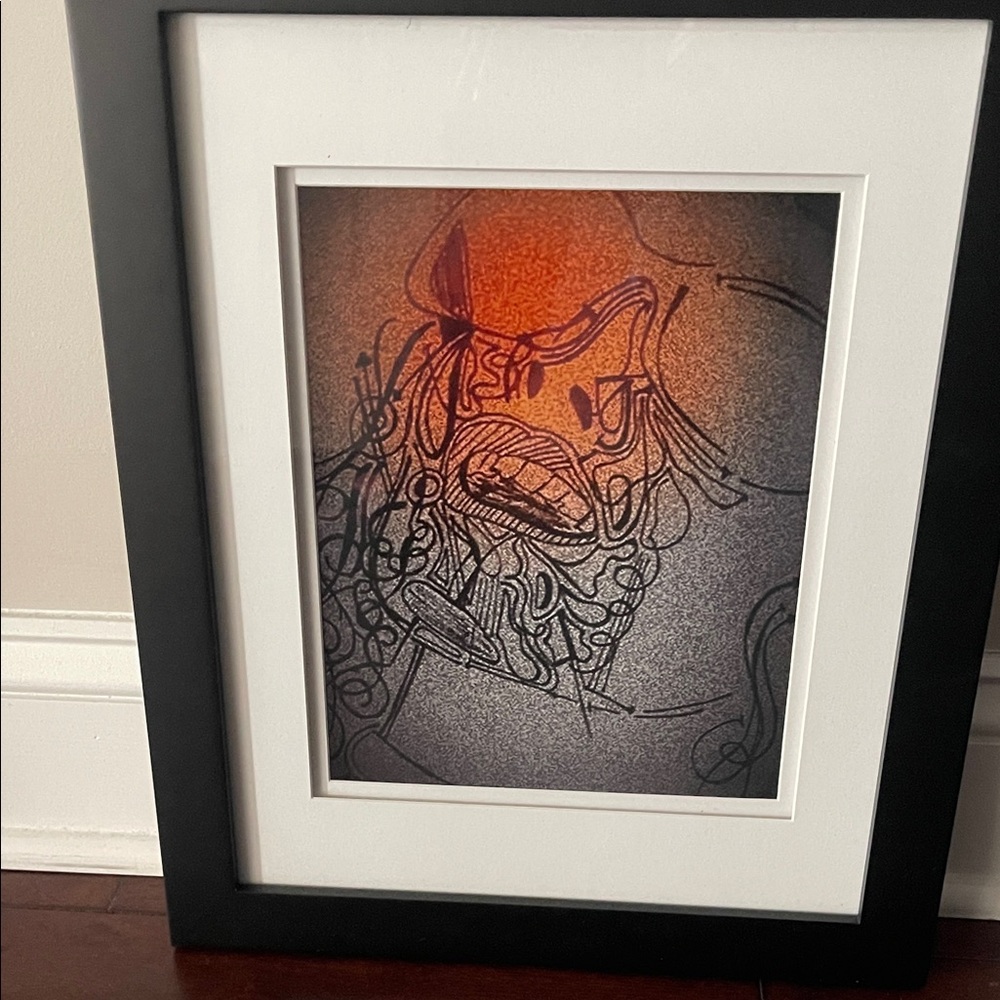 Mix media Abstract Art Print in Black Frame dry media and photography “sun”